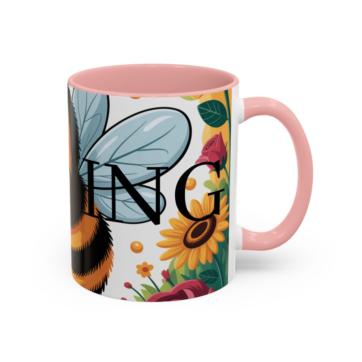 Bee-Theme Accent Coffee Mug, Floral Mug for Bee Lovers, Cute Gift for Nature Enthusiasts, Gardening Gift, Birthday Mug