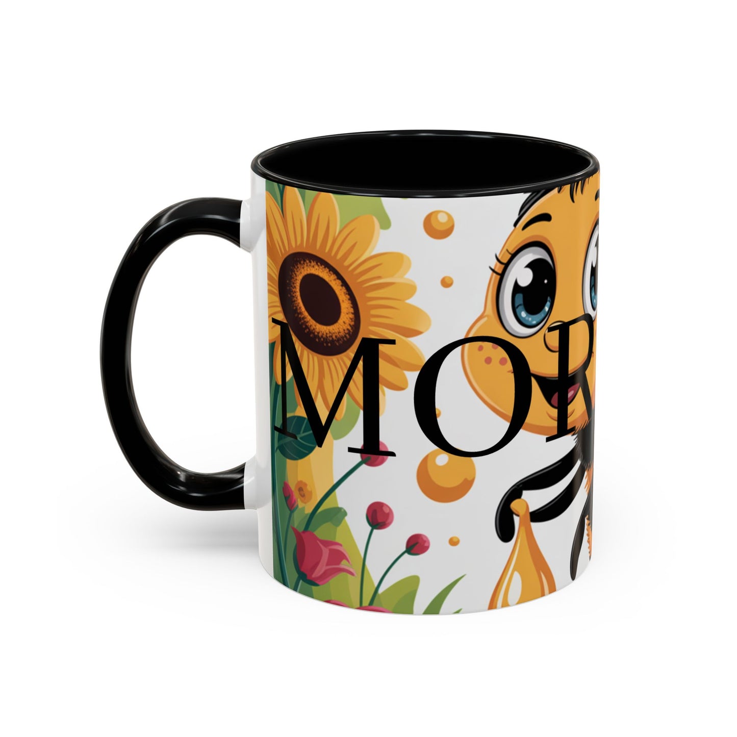 Bee-Theme Accent Coffee Mug, Floral Mug for Bee Lovers, Cute Gift for Nature Enthusiasts, Gardening Gift, Birthday Mug