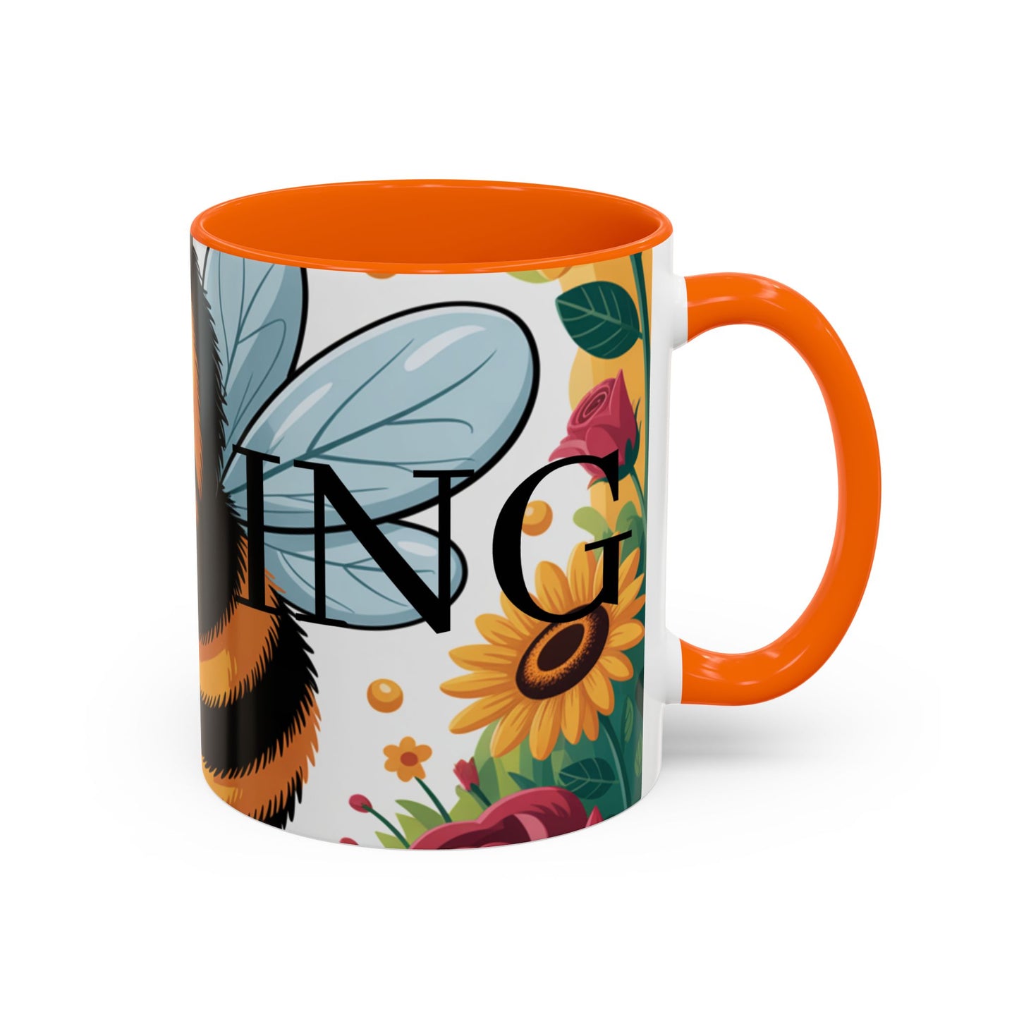 Bee-Theme Accent Coffee Mug, Floral Mug for Bee Lovers, Cute Gift for Nature Enthusiasts, Gardening Gift, Birthday Mug
