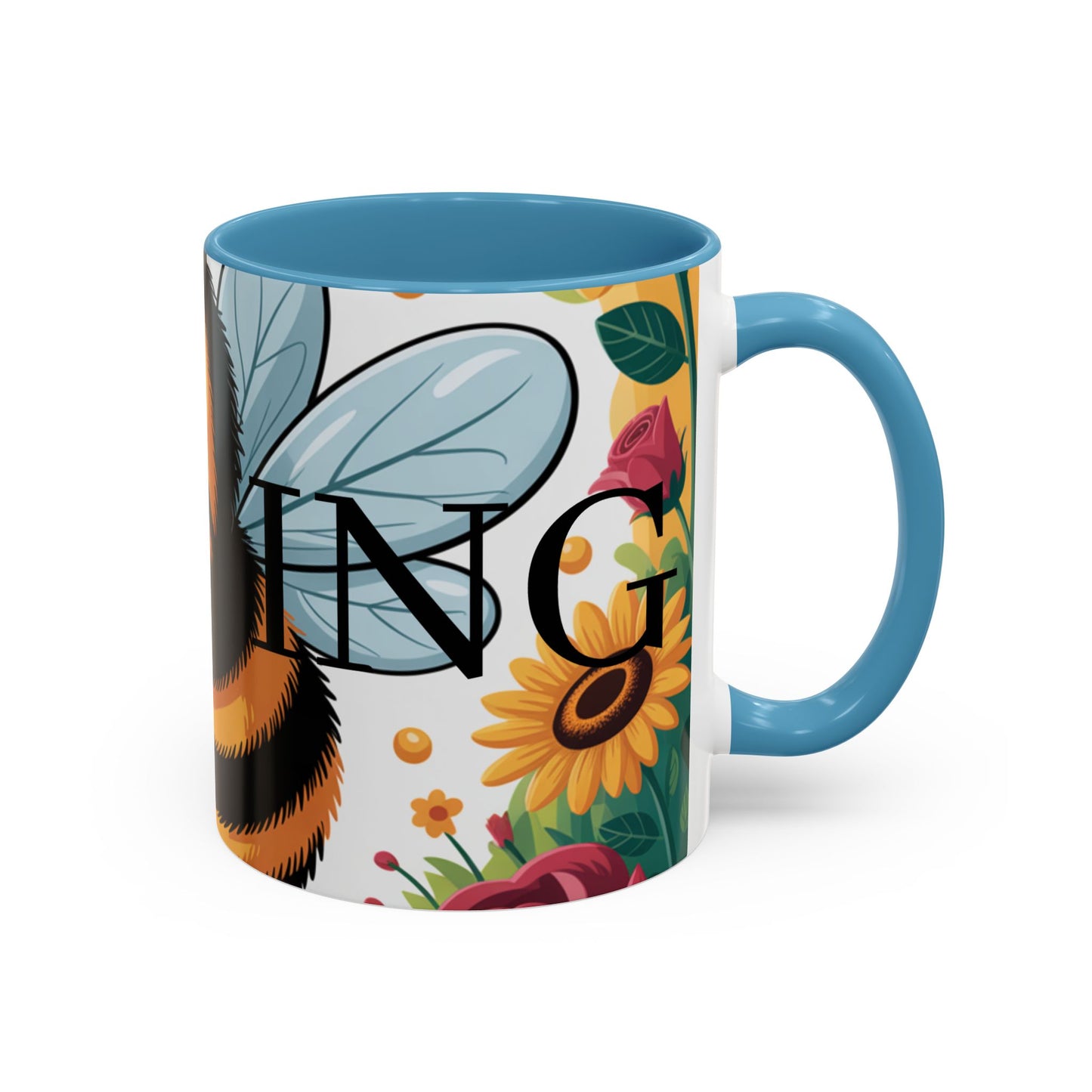 Bee-Theme Accent Coffee Mug, Floral Mug for Bee Lovers, Cute Gift for Nature Enthusiasts, Gardening Gift, Birthday Mug