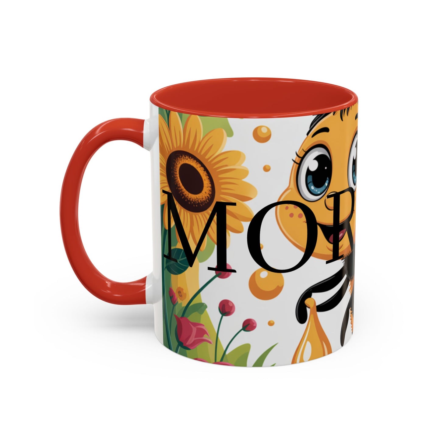 Bee-Theme Accent Coffee Mug, Floral Mug for Bee Lovers, Cute Gift for Nature Enthusiasts, Gardening Gift, Birthday Mug