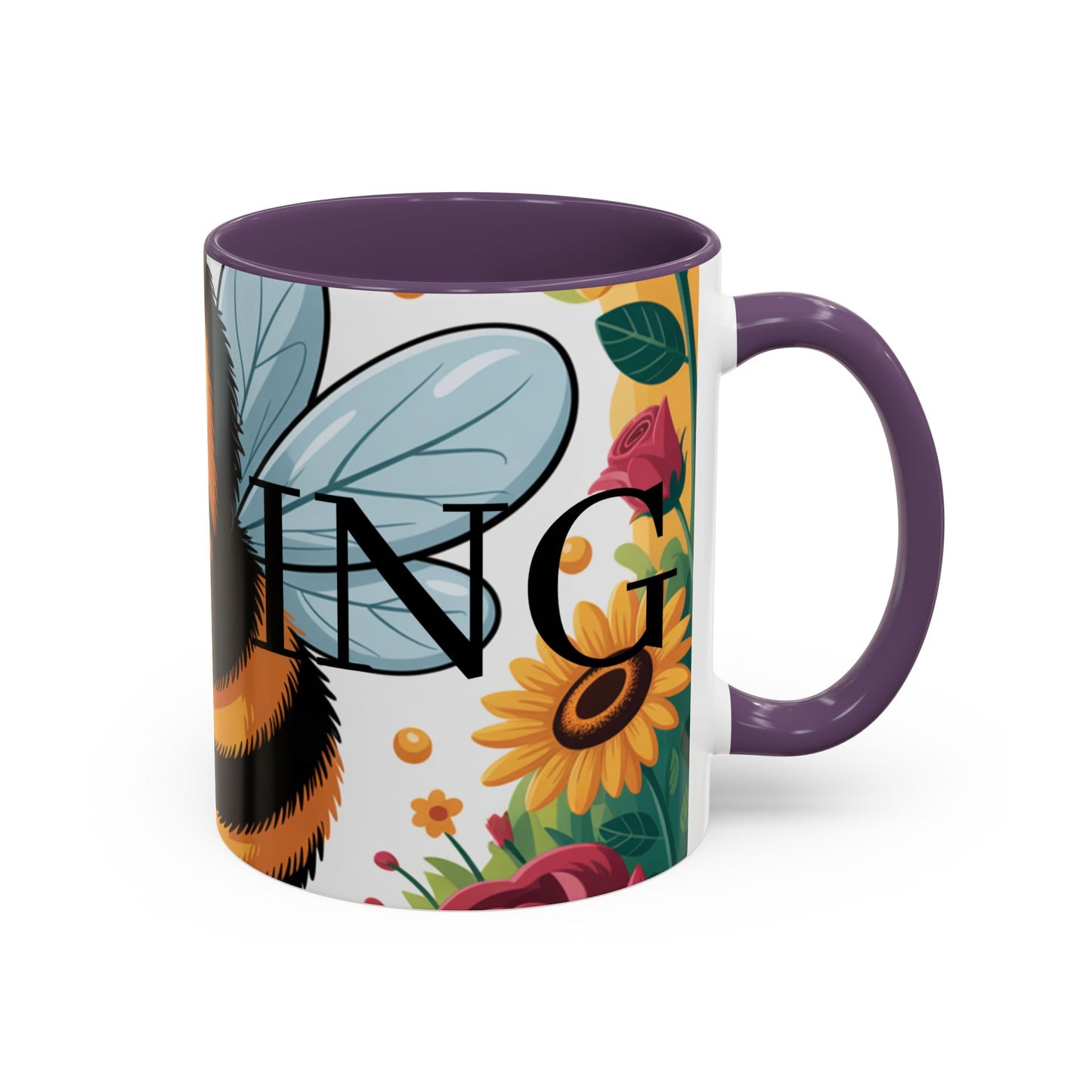 Bee-Theme Accent Coffee Mug, Floral Mug for Bee Lovers, Cute Gift for Nature Enthusiasts, Gardening Gift, Birthday Mug