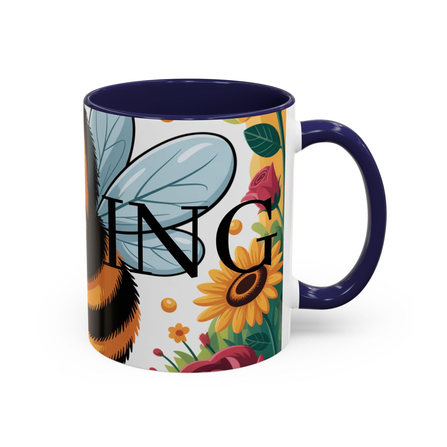 Bee-Theme Accent Coffee Mug, Floral Mug for Bee Lovers, Cute Gift for Nature Enthusiasts, Gardening Gift, Birthday Mug