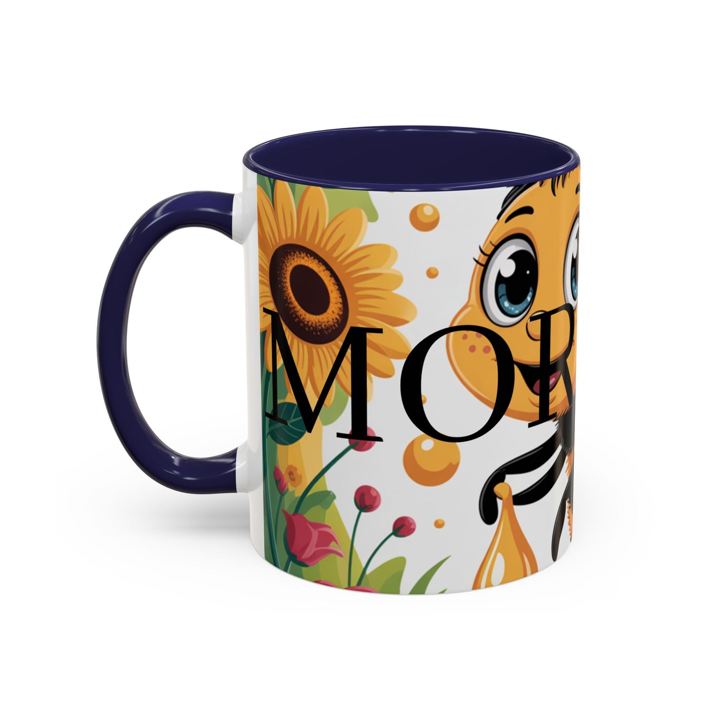 Bee-Theme Accent Coffee Mug, Floral Mug for Bee Lovers, Cute Gift for Nature Enthusiasts, Gardening Gift, Birthday Mug
