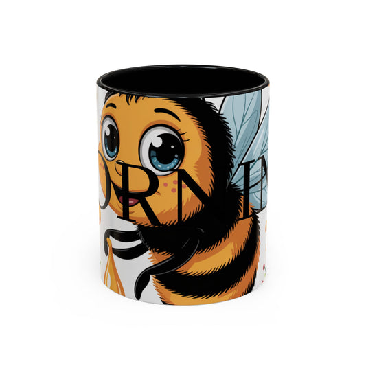 Bee-Theme Accent Coffee Mug, Floral Mug for Bee Lovers, Cute Gift for Nature Enthusiasts, Gardening Gift, Birthday Mug