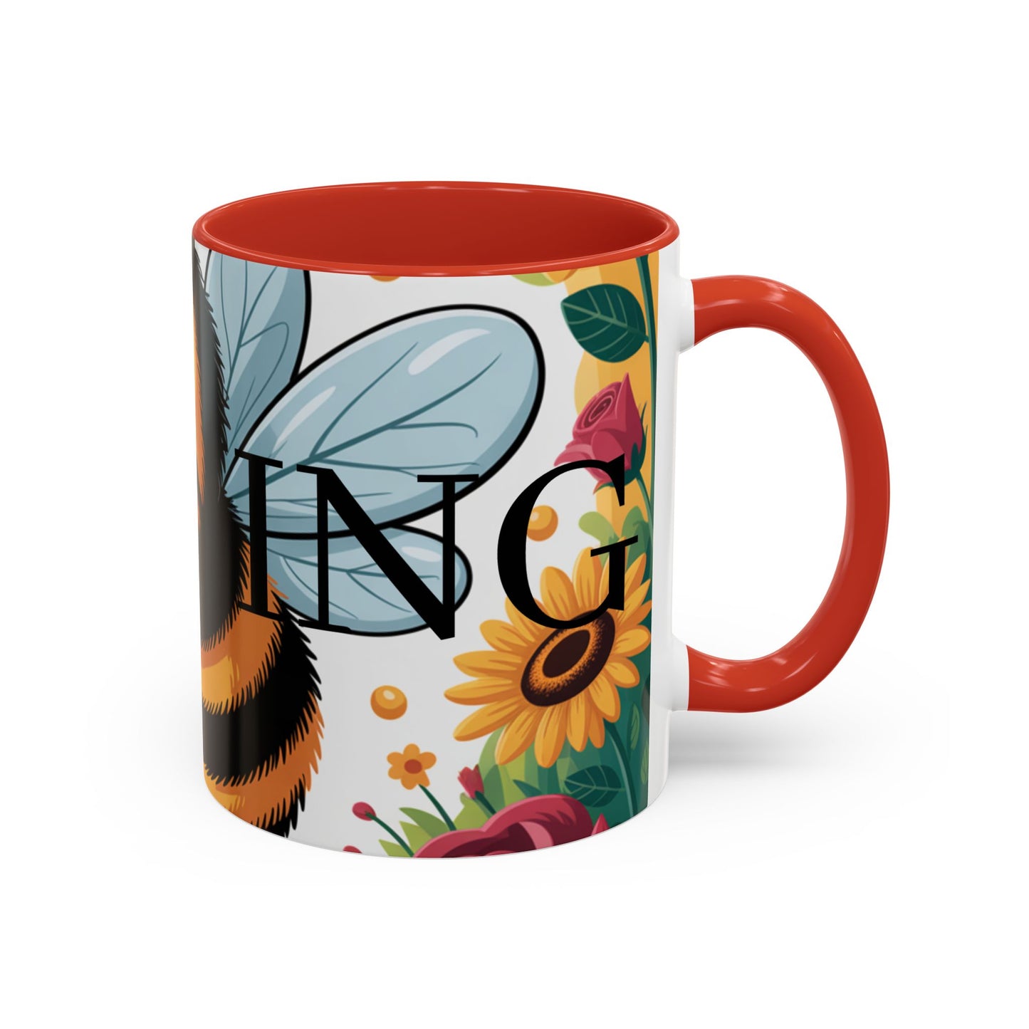 Bee-Theme Accent Coffee Mug, Floral Mug for Bee Lovers, Cute Gift for Nature Enthusiasts, Gardening Gift, Birthday Mug