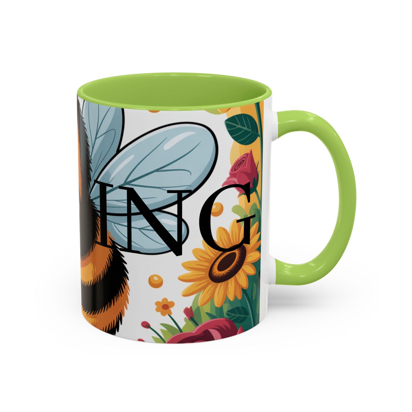 Bee-Theme Accent Coffee Mug, Floral Mug for Bee Lovers, Cute Gift for Nature Enthusiasts, Gardening Gift, Birthday Mug