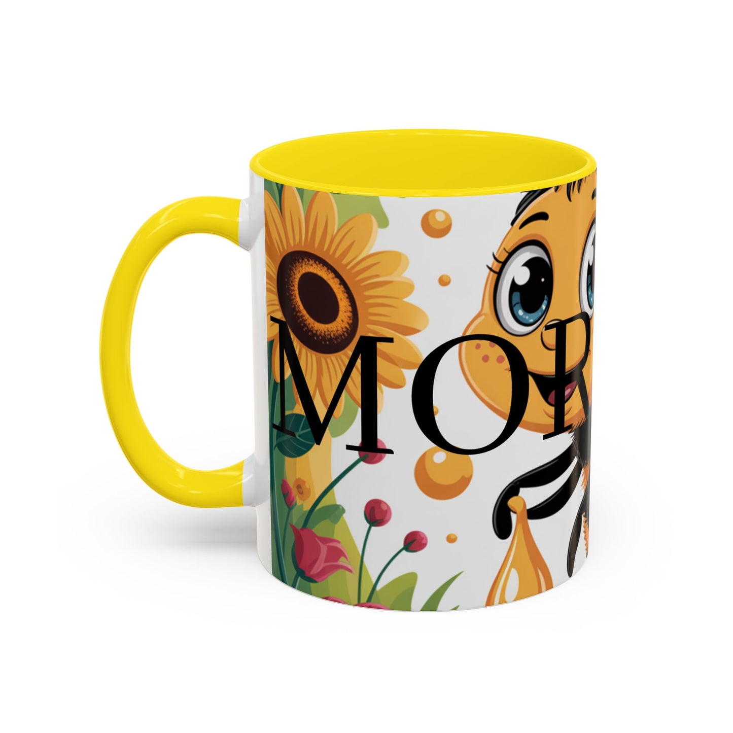 Bee-Theme Accent Coffee Mug, Floral Mug for Bee Lovers, Cute Gift for Nature Enthusiasts, Gardening Gift, Birthday Mug
