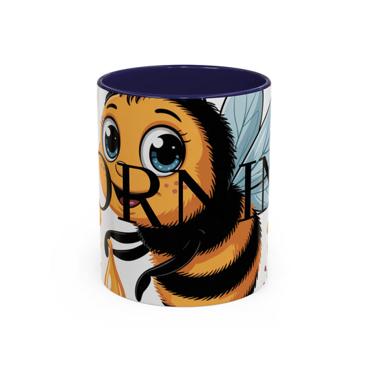 Bee-Theme Accent Coffee Mug, Floral Mug for Bee Lovers, Cute Gift for Nature Enthusiasts, Gardening Gift, Birthday Mug