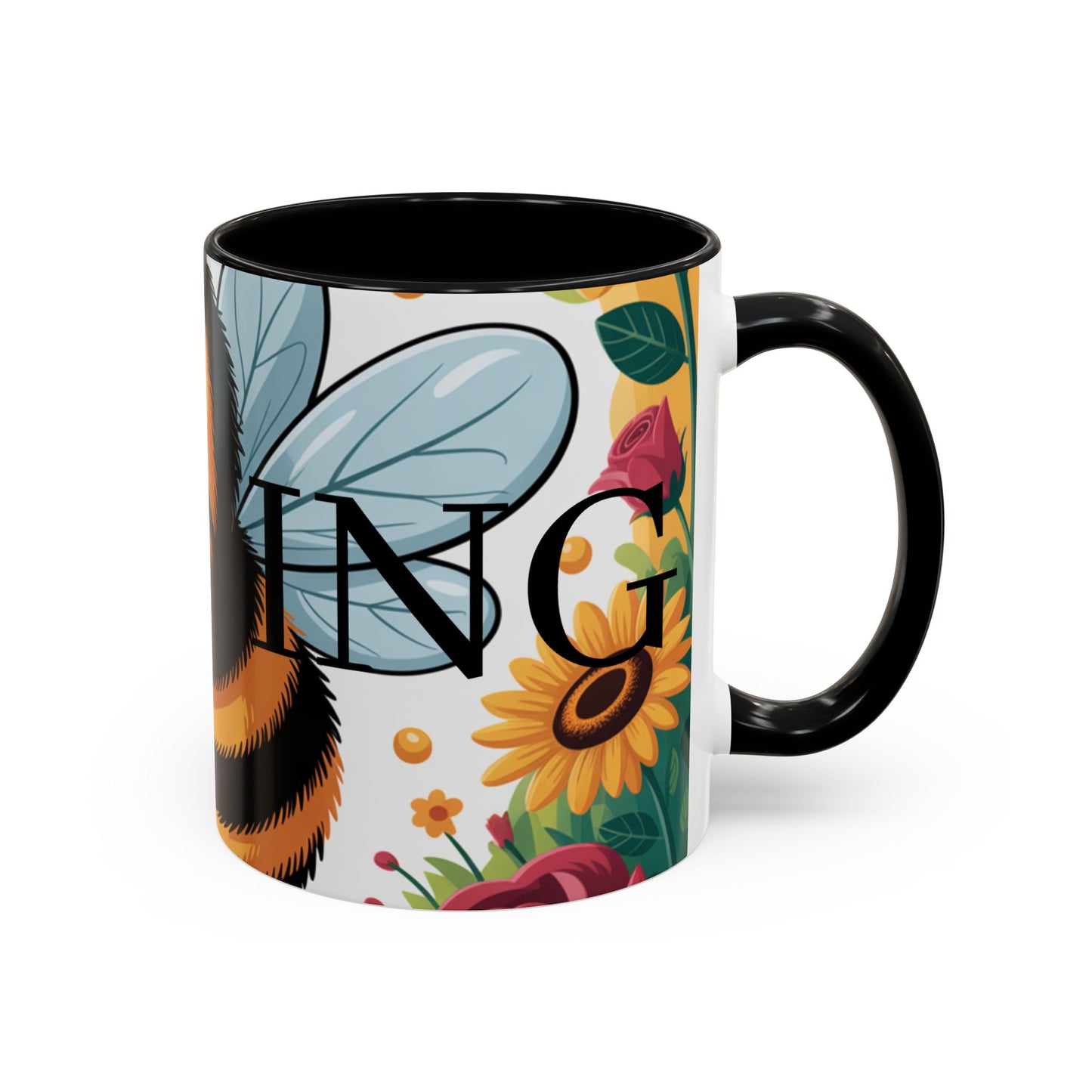 Bee-Theme Accent Coffee Mug, Floral Mug for Bee Lovers, Cute Gift for Nature Enthusiasts, Gardening Gift, Birthday Mug