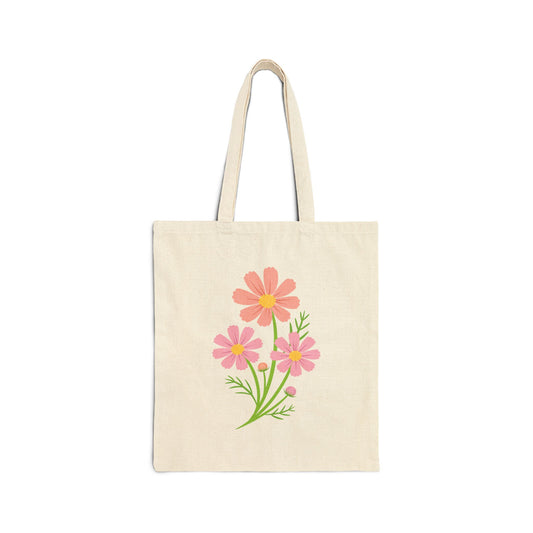Floral Cotton Canvas Tote Bag | Eco-Friendly Shopping Bag, Beach Tote, Gift for Her, Spring Flowers, Reusable Tote